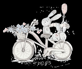 卡通自行車兔子透明素材