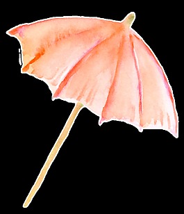 橘紅雨傘卡通透明素材