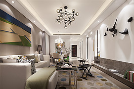 現(xiàn)代時(shí)尚客廳黑色鐵藝吊燈室內(nèi)裝修效果圖
