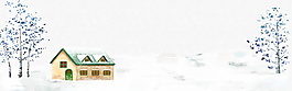 冬季雪地房屋banner背景
