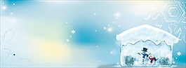 冬季唯美蓝色雪屋banner背景