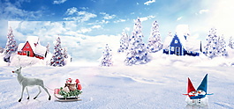 唯美冬季雪地風景banner背景