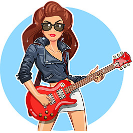 时尚摇滚音乐女人插画