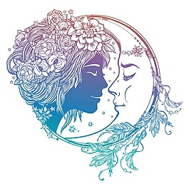 手繪花朵人臉元素