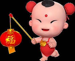 招财童子春节灯笼素材喜庆中国风