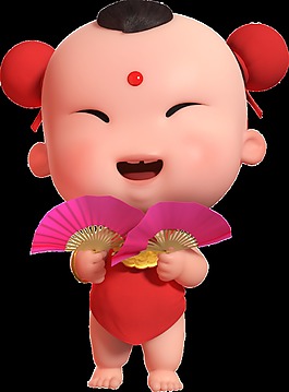 招财童春节素材喜庆中国风扇子舞