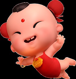 招财童子春节灯笼素材喜庆中国风飞翔