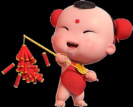 招财童子春节素材喜庆中国风放鞭炮