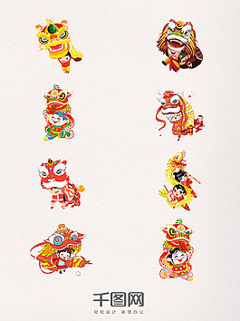 卡通舞龍舞獅PNG素材