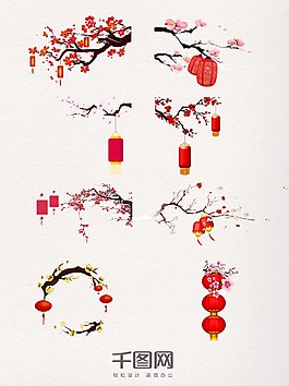 冬季梅花灯笼装饰元素