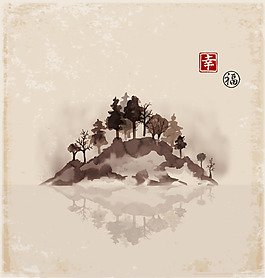 手繪國畫藝術風景插畫
