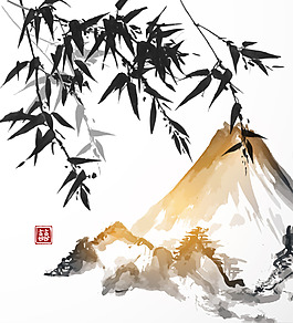 國畫藝術(shù)山水竹子插畫