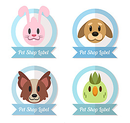4款可愛寵物店動物頭像標簽矢量圖