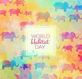 彩色大象世界人居日無縫背景矢量