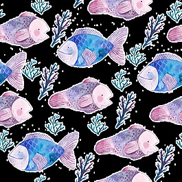 可愛水彩卡通魚透明素材