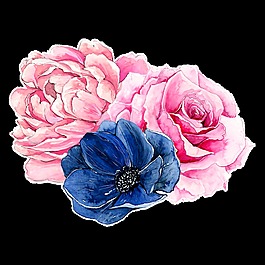 藍(lán)粉花葉卡通透明素材