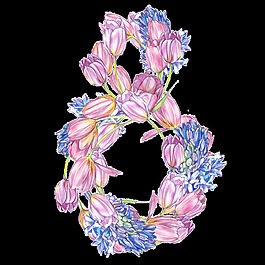 彩色手繪8字形狀花卉花環(huán)png透明素材