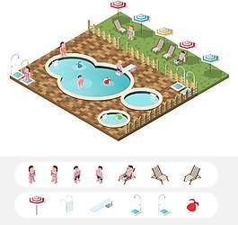 時尚創意露天游泳池插畫