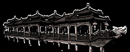 水墨古代建筑透明素材