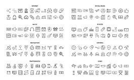 多款黑白線條簡約技術(shù)圖標(biāo)icon