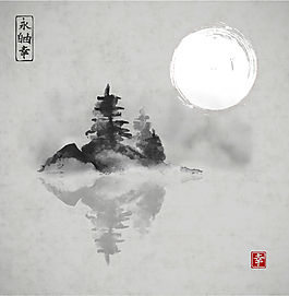 水墨藝術山水風景插畫