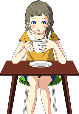 手繪喝咖啡的女生插畫