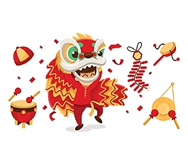 喜庆春节舞狮元素