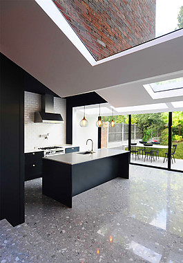 開放式廚房灰色地板磚效果圖