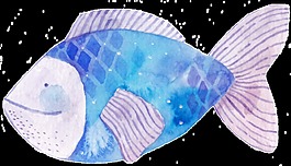 水彩卡通藍(lán)色的魚png透明素材