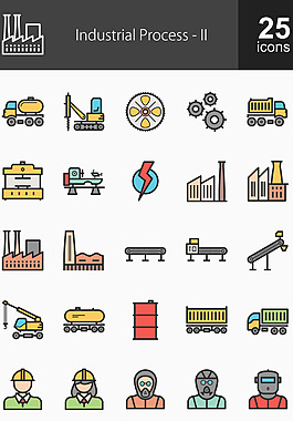 50个工业流程彩色填充线条图标