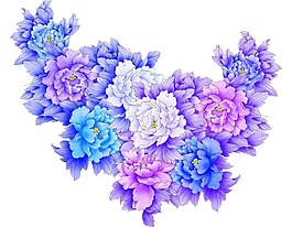 手繪藍(lán)色牡丹元素