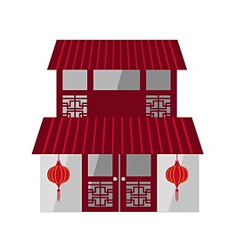 红色中国风建筑元素