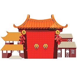 中國風紅色建筑元素