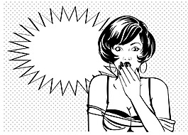 黑白手繪驚訝的女人插畫