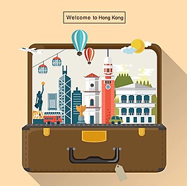 趣味旅行箱里的建筑插畫