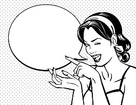 黑白手繪趣味微笑的女人插畫