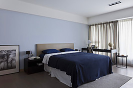 現(xiàn)代清新雅致臥室淺藍(lán)色背景墻室內(nèi)裝修圖