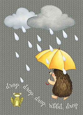 下雨天撐傘刺猬psd源文件