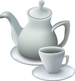 白色茶壺茶杯元素
