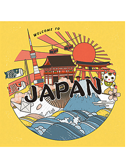 時尚特色日本旅行插畫