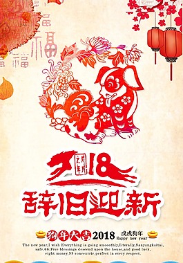 辭舊迎新狗年大吉新年海報psd源文件