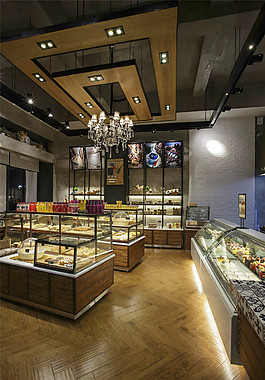 簡約時尚甜品店黃色木地板裝修效果圖