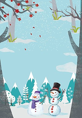 小清新森林雪人背景
