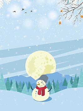 浪漫冬季雪人背景