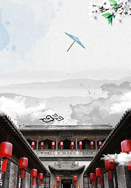 中式建筑灯笼背景