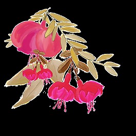 紅花枝葉透明裝飾素材