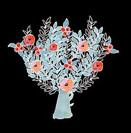 蓝枝花叶透明装饰素材