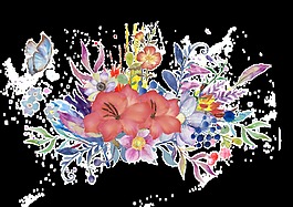 彩蘭花叢透明裝飾素材