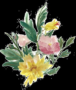 黃粉花叢透明裝飾素材