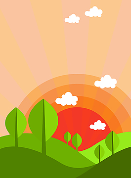 矢量扁平化夕陽(yáng)草地背景